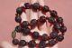 1930's Chinese Dark Cherry Amber Faturan Bakelite Carved Bead Silver Necklace