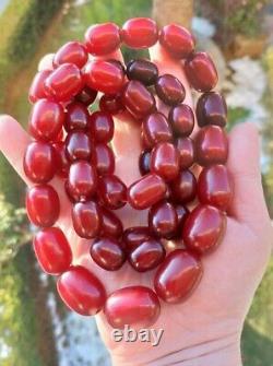 199 Grams Antique Faturan Cherry Amber Bakelite Beads Necklace Marbled