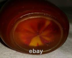19th C Chinese Amber Glass Snuff Bottle Red Flower Bottom Hand Hollowed & Blown