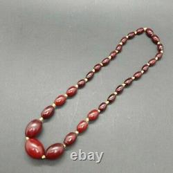 21.6 Grams Antique Faturan Cherry Amber Bakelite Beads Necklace Marbled
