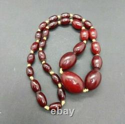 21.6 Grams Antique Faturan Cherry Amber Bakelite Beads Necklace Marbled