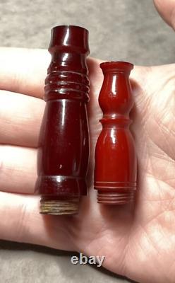 25.4 Antique Faturan Cherry Amber Bakelite Pieces Marbled