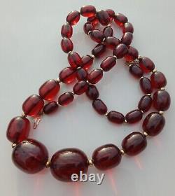 28 Cherry Amber Bakelite FATURAN Graduated Oval Beads 14k Necklace 66g