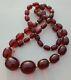 28 Cherry Amber Bakelite Faturan Graduated Oval Beads 14k Necklace 66g