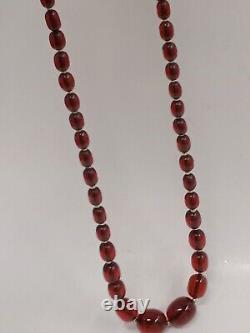 28 Cherry Amber Bakelite FATURAN Graduated Oval Beads 14k Necklace 66g
