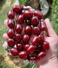 293 Gr Antique Faturan Cherry Amber Bakelite Rosary Prayer Beads Marbled