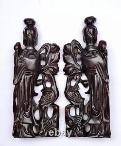 2 Chinese Dark Cherry Amber Bakelite Faturan Carved Carving Lady Figure 359 Gram