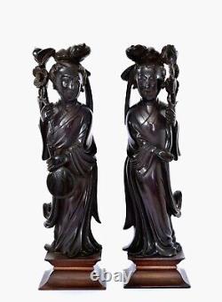 2 Chinese Dark Cherry Amber Bakelite Faturan Carved Lady Figure 1143G AS IS