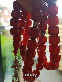 2 X Antique Faturan Prayer Bead Genuine Cherry Amber Necklace Tesbih 90g & 140g