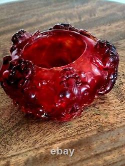 3.25 Antique Chinese Red Amber Carved Dynasty Mystical Dragons Happiness Power