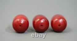 3 big Antique Ottoman Prayer Worry Beads Red Cherry Amber Faturan Damari 20gr