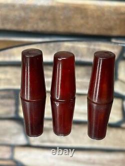 3x Antique Cherry Red Bakelite Amber Walking Cane Stick Heels Ferrule Tip Shoe