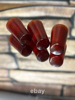 3x Antique Cherry Red Bakelite Amber Walking Cane Stick Heels Ferrule Tip Shoe