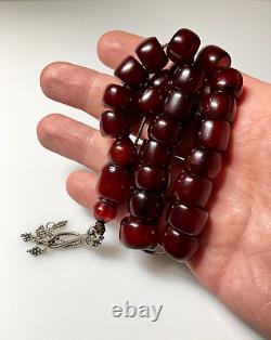 49 Grams Antique Faturan Cherry Amber Bakelite Beads Rosary Misbah Marbled