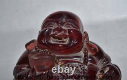 4.4 Old Chinese Red Amber Carved Buuddhism Happy Laugh Maitreya Buddha Statue