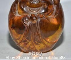 4.8 Old Chinese Red Amber Carving Feng Shui Pig Bat Lucky Sculpture