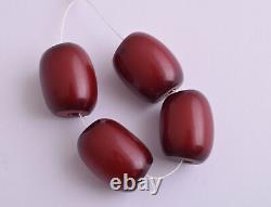 4 Antique genuine Cherry Amber Bakelite Faturan Beads