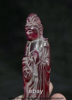 4 Old Chinese Red Zircon Carved Buddhism Guanyin Bodhisattva Buddha Statue