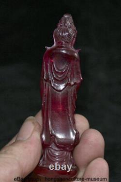 4 Old Chinese Red Zircon Carved Buddhism Guanyin Bodhisattva Buddha Statue