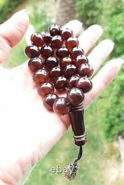 50.6 Grams Antique Faturan Cherry Amber Bakelite Prayer Beads Rosary Misbah