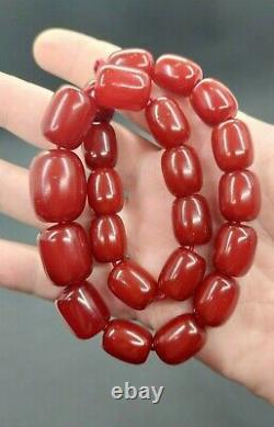 52.8 Grams Antique Faturan Cherry Amber Bakelite Beads Necklace Marbled