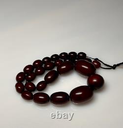54 Grams Antique Faturan Cherry Amber Bakelite Beads Necklace Marbled