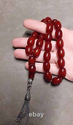 55 Grams Antique Faturan Cherry Amber Bakelite Beads Rosary Marbled