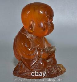 5.6 China Red Amber Carved Buddhist monk shaveling Heshang Buddha Statue