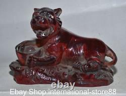 5.6 Old Chinese Red Amber Carving Feng Shui 12 Zodiac Year Tiger Sculpture