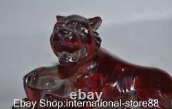 5.6 Old Chinese Red Amber Carving Feng Shui 12 Zodiac Year Tiger Sculpture