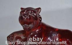 5.6 Old Chinese Red Amber Carving Feng Shui Tiger Yuanbao Lucky Sculpture
