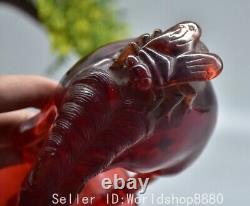 5.6 Old Chinese Red Amber Fengshui 12 Zodiac Year Horse Cicada Statue Sculpture