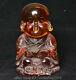 5.8 Old China Red Amber Carved Buddhist Monk Shaveling Heshang Buddha Statue