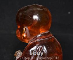 5.8 Old China Red Amber Carved Buddhist monk shaveling Heshang Buddha Statue