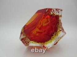 60/70s Murano Art Glass Sommerso Mandruzzato Faceted Red & amber Textured Bowl