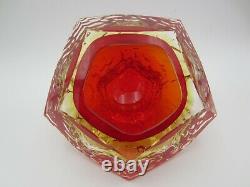 60/70s Murano Art Glass Sommerso Mandruzzato Faceted Red & amber Textured Bowl