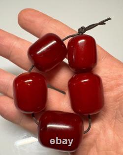 61 Grams Antique Faturan Bakelite Cherry Amber Beads Marbled