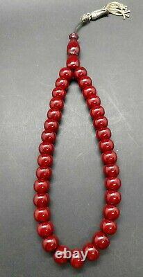 63 Grams Antique Ottoman Faturan Cherry Amber Bakelite Rosary Prayer Beads