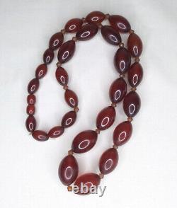 66gr 62cm Vintage MARBLED Cherry Amber Bakelite Faturan Rosary Beaded Necklace