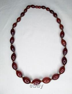66gr 62cm Vintage MARBLED Cherry Amber Bakelite Faturan Rosary Beaded Necklace