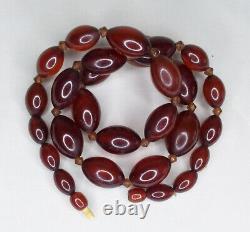 66gr Antique MARBLED Cherry Amber Bakelite Faturan Rosary Beaded Necklace