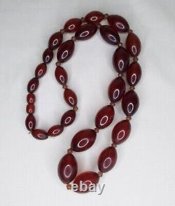 66gr Antique MARBLED Cherry Amber Bakelite Faturan Rosary Beaded Necklace