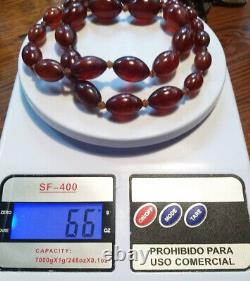 66gr MARBLED Antique Cherry Amber Bakelite Faturan Rosary Beaded Necklace