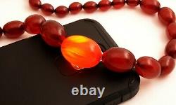 69g Antique Marbled Cherry Amber Bakelite Beads Necklace
