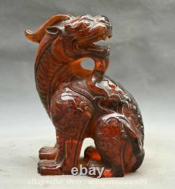 6.4 China Red Amber Carved Feng Shui Animal Unicorn Gundam Beast Lucky Statue