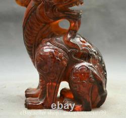 6.4 China Red Amber Carved Feng Shui Animal Unicorn Gundam Beast Lucky Statue