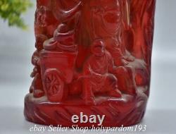 6.4 Old Chinese Red Amber Carved Happy Laugh Maitreya Buddha Tongzi Brush pot