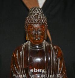 6.8 Ancient China Red Amber Carved Shakyamuni Amitabha Buddha Statue Sculpture