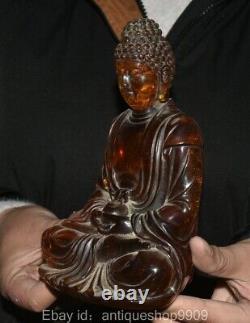6.8 Ancient China Red Amber Carved Shakyamuni Amitabha Buddha Statue Sculpture