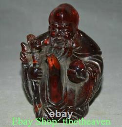 6.8 Chinese Red Amber Carving Feng Shui God of longevity Peach Kettle Pot